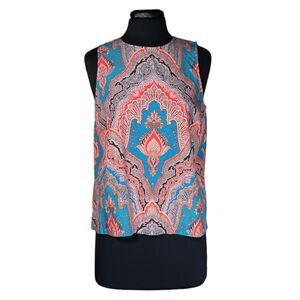 J. Crew Women's Blouse Paisley Cotton Colorful Sleeveless Back Tie Shirt Top M